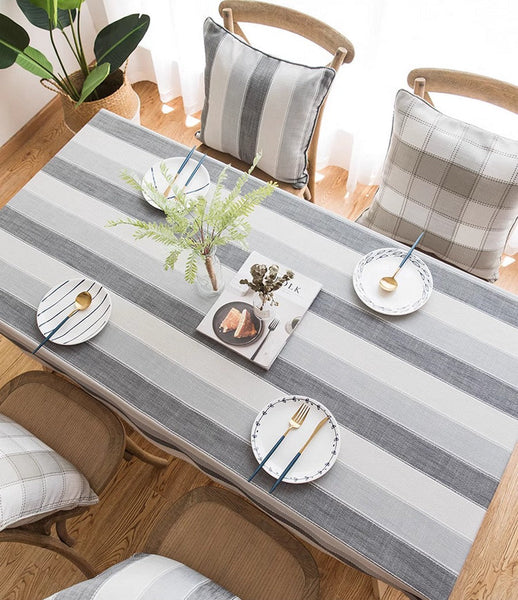 Gray Stripe Rectangular Tablecloth for Oval Table, Rectangular Table Covers for Coffee Table, Modern Table Cloths for Dining Room, Cotton and Linen Tablecloths-ArtWorkCrafts.com