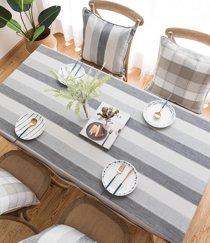 Gray Stripe Rectangular Tablecloth for Oval Table, Rectangular Table Covers for Coffee Table, Modern Table Cloths for Dining Room, Cotton and Linen Tablecloths-ArtWorkCrafts.com