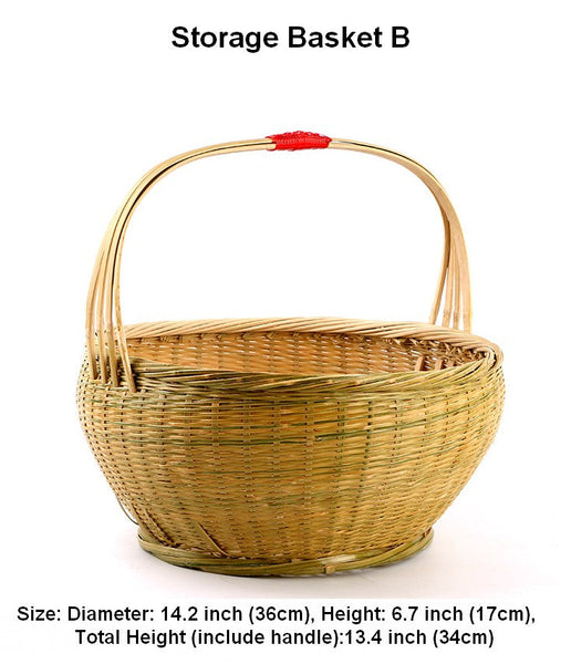 Natural Fruit Basket Lovely Bamboo Baskets for Vegetable, Kitchen Storage Baskets, Picnic Food Basket with Handle, Large Natural Hand-woven Bamboo Basket-ArtWorkCrafts.com