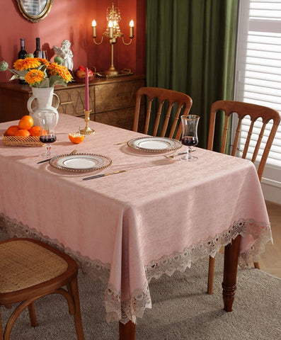 Modern Pink Table Cover for Dining Room Table, Lace Tablecloth for Home Decoration, Large Modern Rectangle Tablecloth, Square Tablecloth for Round Table-ArtWorkCrafts.com