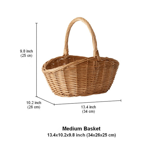 Natural Hand-woven Wicker Storage Basket, Large Picnic Food Basket with Handle, Lovely Willow Weaving Baskets for Vegetable, Natural Fruit Basket, Kitchen Storage Baskets-ArtWorkCrafts.com