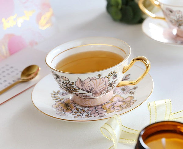 Unique Iris Flower Tea Cups and Saucers in Gift Box, Elegant Ceramic Coffee Cups, Afternoon British Tea Cups, Royal Bone China Porcelain Tea Cup Set-ArtWorkCrafts.com