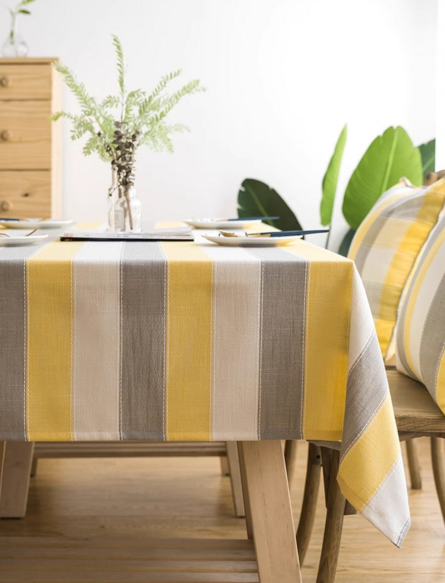Yellow Stripe Cotton and Linen Tablecloths, Rectangular Tablecloth for Oval Table, Kitchen Rectangular Table Covers, Modern Table Cloths for Dining Room-ArtWorkCrafts.com