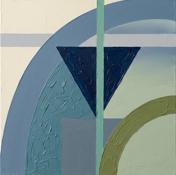 Geometric Pattern Abstract Paintings for Modernism Decor, Blue, Green Color Modern Contemporary Wall Art