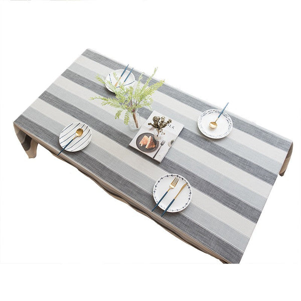 Gray Stripe Rectangular Tablecloth for Oval Table, Rectangular Table Covers for Coffee Table, Modern Table Cloths for Dining Room, Cotton and Linen Tablecloths-ArtWorkCrafts.com