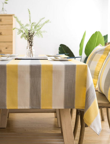 Kitchen Rectangular Table Covers, Yellow Stripe Cotton and Linen Tablecloths, Rectangular Tablecloth for Oval Table, Modern Table Cloths for Dining Room-ArtWorkCrafts.com