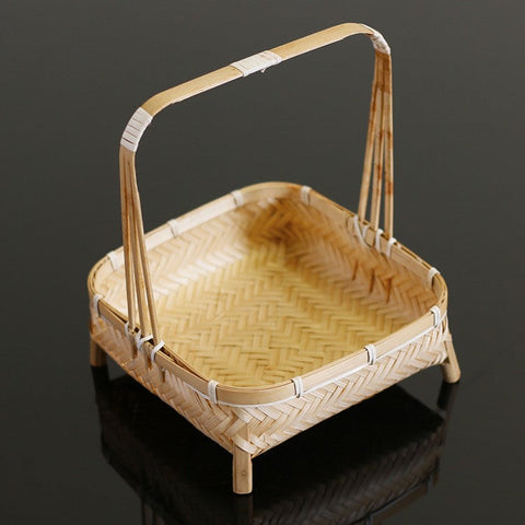 Lovely Cute Picnic Hand basket, Hand-woven Basket with Handle, Bamboo Basket for Food, Natural Fruit Basket, Kitchen Storage Baskets-ArtWorkCrafts.com