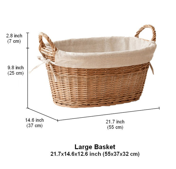 Large Kitchen Round Storage Baskets, Large Food Storage Basket with Handle, Natural Hand-woven Wicker Storage Basket for Clothes, Willow Weaving Baskets for Toys-ArtWorkCrafts.com