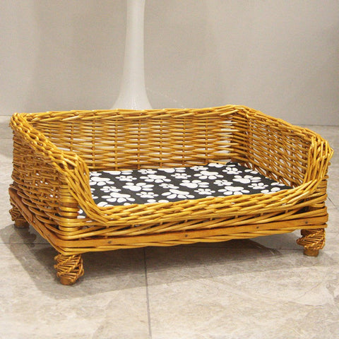 Hand Woven Rattan Cat Beds, Extra Large Natural Wicker Dog Bed with Washable Cushion for Indoor Cats and Dogs-ArtWorkCrafts.com