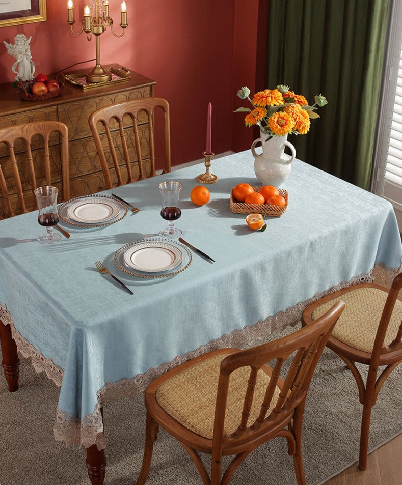 Modern Table Cover for Dining Room Table, Large Modern Rectangle Tablecloth, Square Tablecloth for Round Table, Light Blue Lace Tablecloth for Home Decoration-ArtWorkCrafts.com