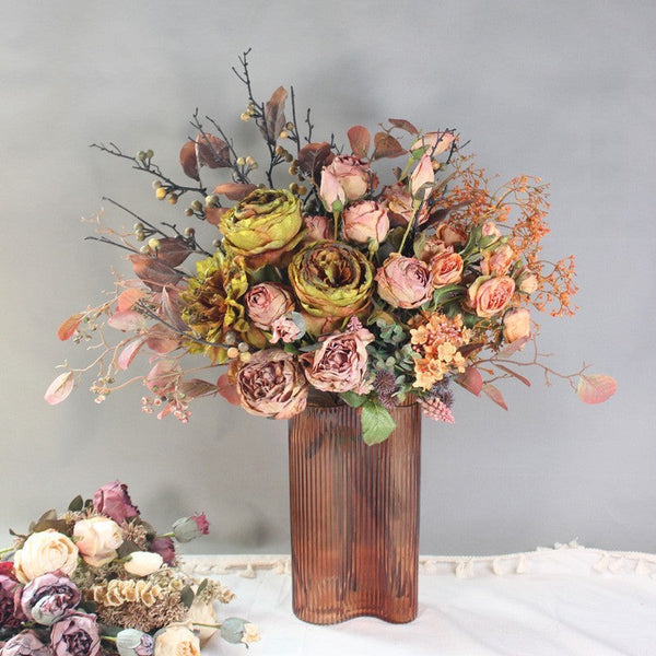 Beautiful Peony Rose Flowers Arrangement Interior Design, Large Faux Silk Floral Bouquet, Modern Artificial Floral Arrangement for Bedroom-ArtWorkCrafts.com