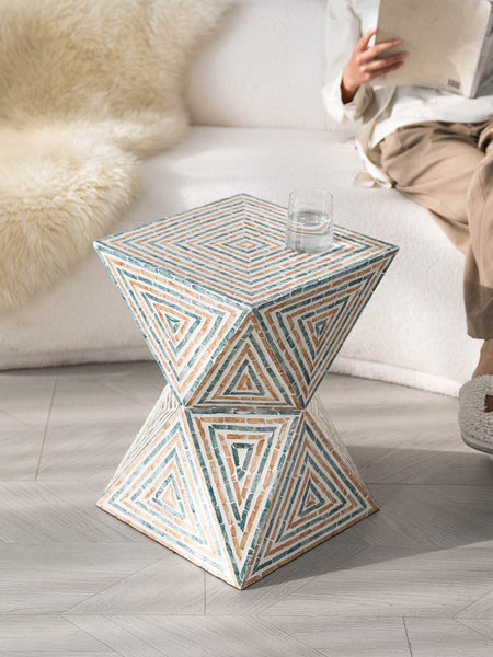 Contemporary Small Sofa Side Table, Shell Small Side Table, Unique Small End Table, Portable Casual Side Table, Creative Coffee Table-ArtWorkCrafts.com