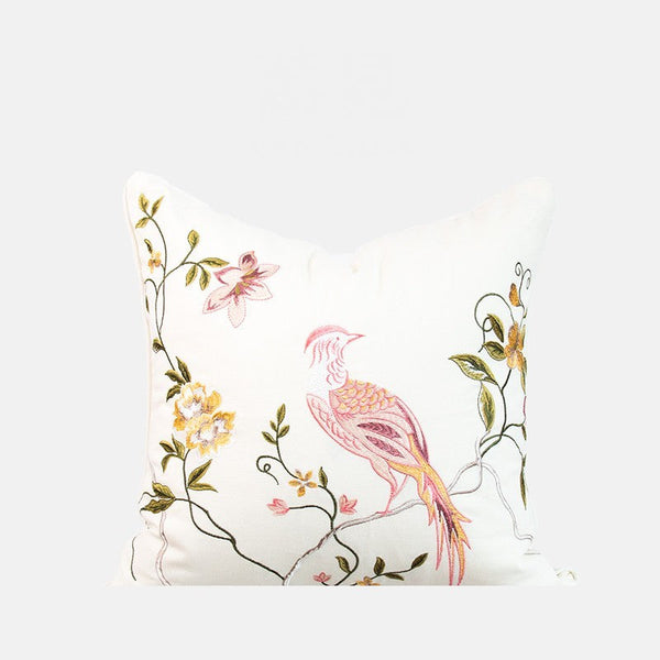 Living Room Decorative Pillows, Modern Decorative Cushions, Decorative Pillows for Bed, Decorative Pillow Arrangement Ideas for Interior Design, Embroidered Floral Bird Pattern Pillow Covers-ArtWorkCrafts.com