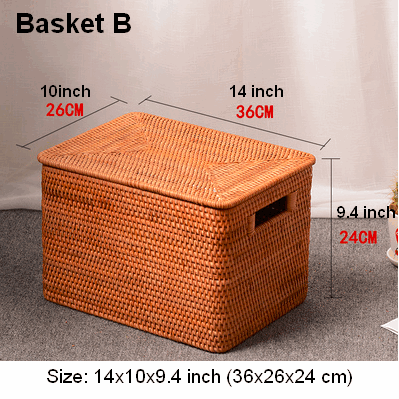 Rectangular Storage Basket with Lid, Rattan Storage Baskets for Shelves, Kitchen Storage Baskets, Storage Baskets for Clothes, Laundry Woven Baskets-ArtWorkCrafts.com