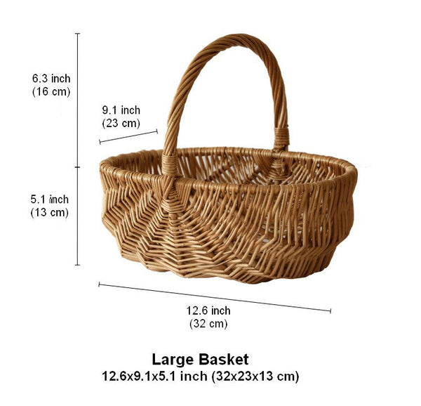 Natural Fruit Basket, Kitchen Storage Baskets, Natural Hand-woven Wicker Storage Basket, Large Picnic Food Basket with Handle, Lovely Willow Weaving Baskets for Vegetable-ArtWorkCrafts.com