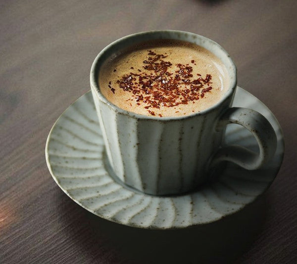 Handmade Pottery Coffee Cup, Creative Ceramic Coffee Cup with Saucer, Unique Tea Cup and Saucer, Modern Tea Cup Set for Traditional Afternoon Tea-ArtWorkCrafts.com