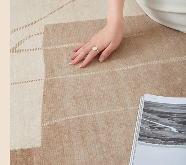 Contemporary Modern Rugs Next to Bed, Geometric Modern Rugs under Dining Room Table, Brown Modern Carpets for Office, Abstract Modern Rugs for Living Room-ArtWorkCrafts.com