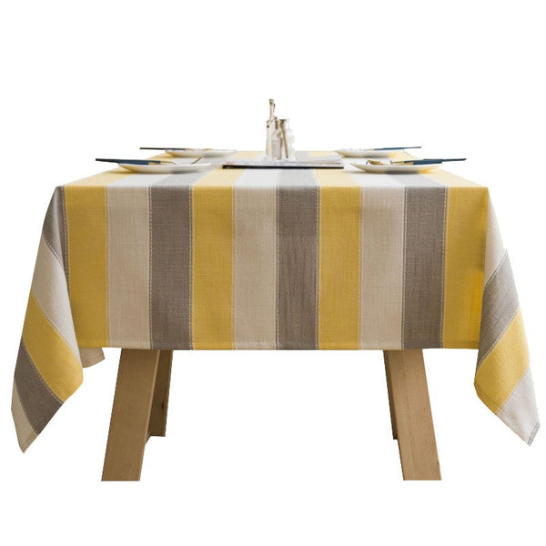 Yellow Stripe Cotton and Linen Tablecloths, Rectangular Tablecloth for Oval Table, Kitchen Rectangular Table Covers, Modern Table Cloths for Dining Room-ArtWorkCrafts.com
