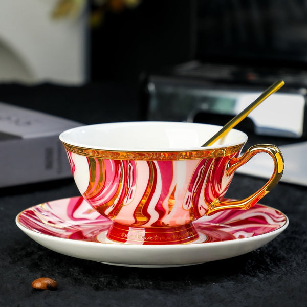 Ceramic Coffee Cup with Saucer Set of 2 Cups, Beautiful British Tea Cup and Saucer, Creative Porcelain Tea Cup Saucer Set, 6.8 oz Tea Cup and Saucer in Gift Box-ArtWorkCrafts.com