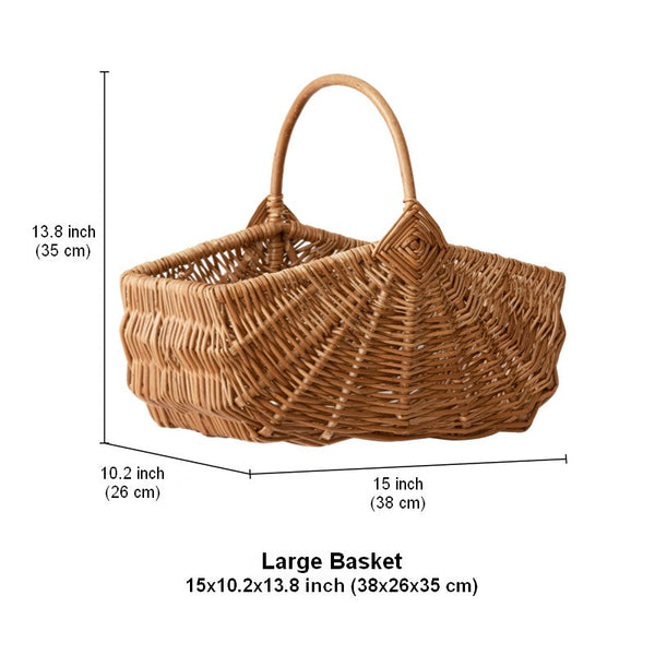 Large Picnic Food Basket with Handle, Natural Hand-woven Wicker Storage Basket, Lovely Willow Weaving Baskets for Vegetable, Natural Fruit Basket, Kitchen Storage Baskets-ArtWorkCrafts.com