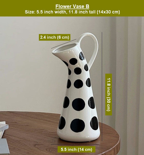 Ceramic Bud Vases, Small Flower Vases on Table, Black and White Polka Dot Flower Vase, Modern Porcelain Flower Vases, Handmade Water Holding Flower Vases-ArtWorkCrafts.com