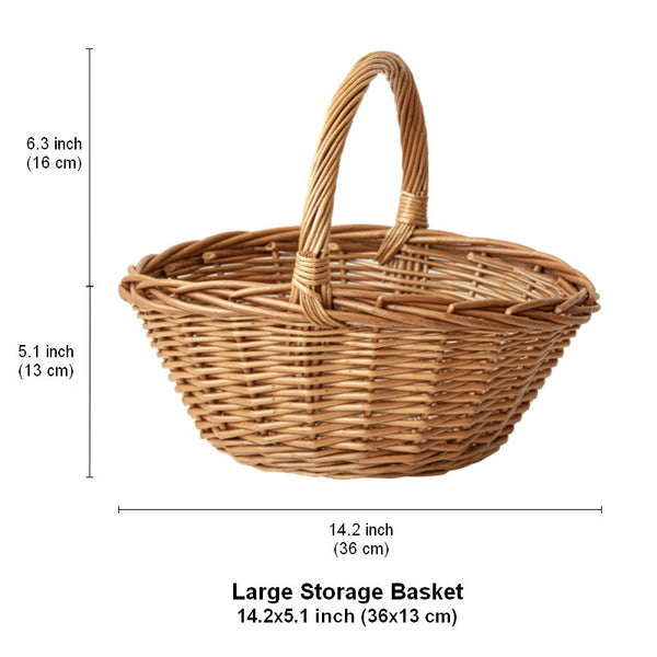 Large Picnic Food Basket with Handle, Lovely Willow Weaving Baskets for Vegetable, Natural Hand-woven Wicker Storage Basket, Natural Fruit Basket, Kitchen Storage Baskets-ArtWorkCrafts.com