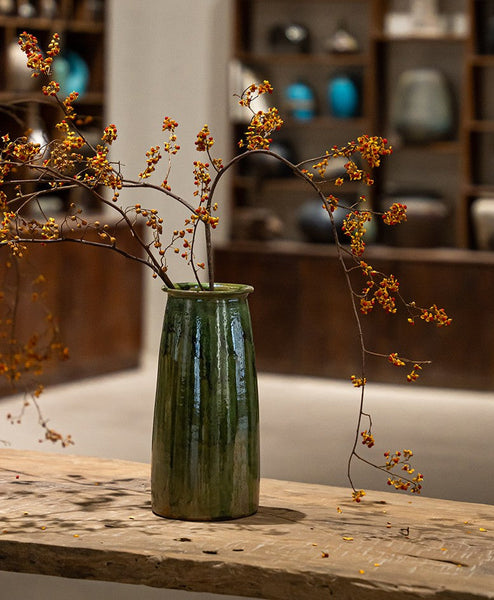 Ceramic Bouquet Vases, Green Flower Vases on Table, Porcelain Flower Vases, Dining Table Centerpiece, Handmade Water Holding Flower Vase-ArtWorkCrafts.com