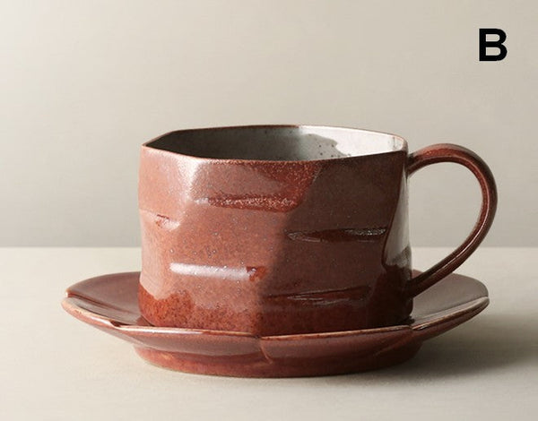 Unique Tea Cup and Saucer, 8 oz Modern Handmade Pottery Coffee Cup, Creative Ceramic Coffee Cup with Saucer, Tea Cup Set for Traditional Afternoon Tea-ArtWorkCrafts.com