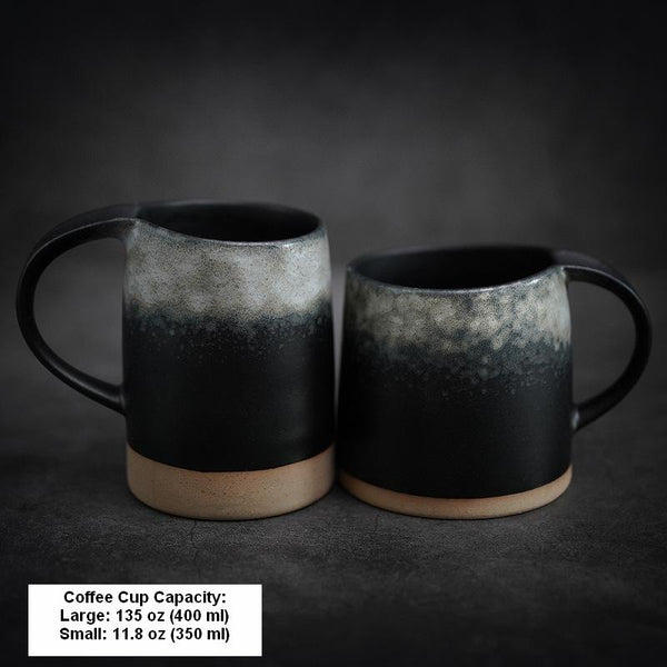 Black Pottery Coffee Cup, Ceramic Coffee Mug, Latte Coffee Cup, Handmade Coffee Cup, Large Tea Cup-ArtWorkCrafts.com