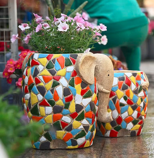 Unique Animal Statue for Garden Ornaments, Large Elephant Flowerpot, Modern Animal Flower Pot, Resin Statue for Garden, Villa Outdoor Decor Gardening Ideas-ArtWorkCrafts.com