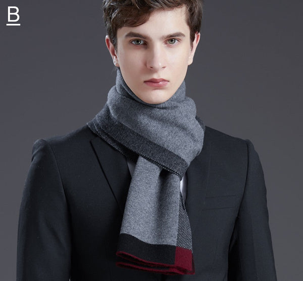 Beige Business Formal Men Scarf Styles, Gray Thick Wool Scarf, Wool Scarf for Gentleman, Men's Winter Scarf, Casual Scarf Men, Men's Wool Scarf Winter, Red Fashion Scarf-ArtWorkCrafts.com