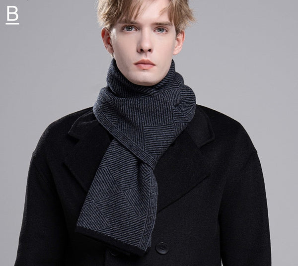 Formal Men Scarf Styles, Black Gray Fashion Scarf, Thick Wool Scarf, Business Wool Scarf for Gentleman, Men's Winter Scarf, Red Casual Scarf Men, Men's Wool Scarf Winter-ArtWorkCrafts.com