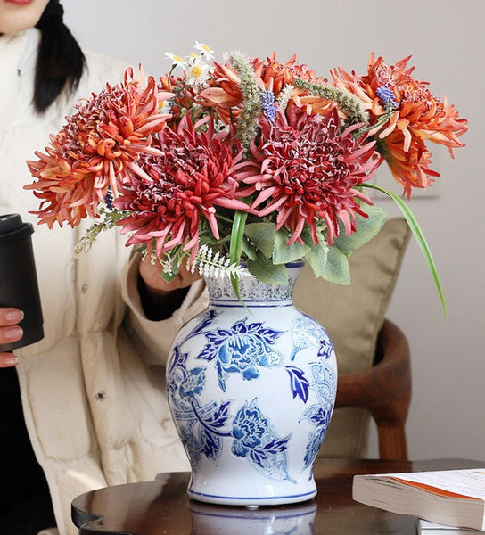 Handmade Flower Vase, Vintage Flower Vases on Dining Table, Porcelain Flower Vases, Centerpiece Ceramic Bouquet Vases-ArtWorkCrafts.com