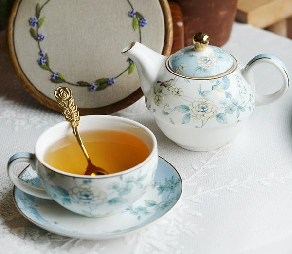 Stackable Teapot and Cup Set, Ceramic Tea Pot with Integrated Cup, Porcelain Teapot with Matching Cup and Saucer in Gift Box, Mother-and-Baby Teapot with Matching Saucer-ArtWorkCrafts.com