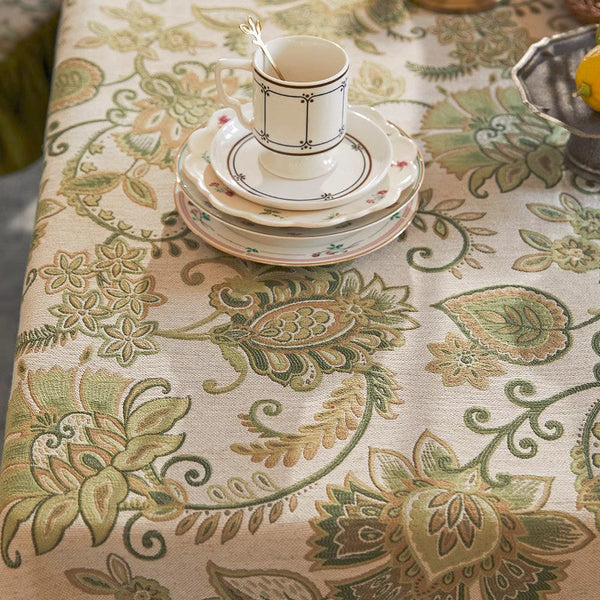 Extra Large Modern Tablecloth Ideas for Dining Room Table, Green Flower Pattern Table Cover for Kitchen, Outdoor Picnic Tablecloth, Rectangular Tablecloth for Round Table-ArtWorkCrafts.com