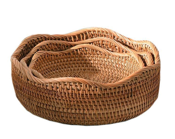 Woven Round Storage Baskets, Rattan Storage Baskets, Storage Baskets for Kitchen, Pantry Storage Baskets-ArtWorkCrafts.com