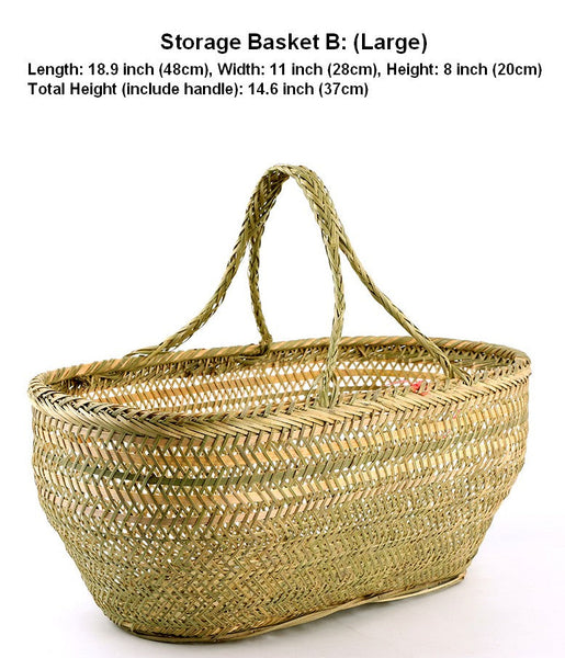 Large Natural Hand-woven Bamboo Basket, Picnic Food Basket with Handle, Lovely Bamboo Baskets for Vegetable, Natural Fruit Basket Kitchen Storage Baskets-ArtWorkCrafts.com