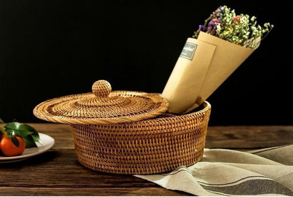 Indonesia Woven Storage Basket, Small Food and Snacks Basket, Kitchen Storage Basket, Storage Basket for Dining Room-ArtWorkCrafts.com