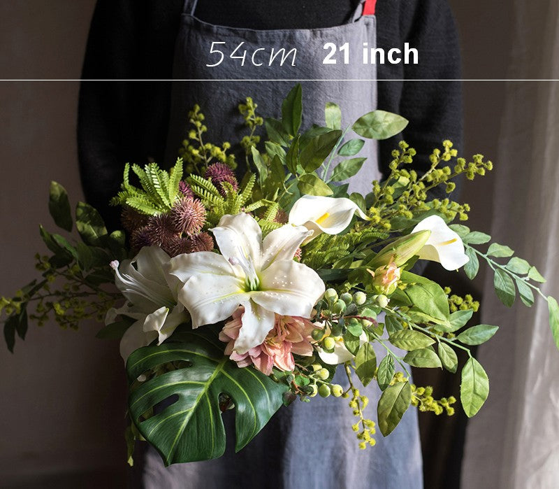 Calla Lily, Monstera Leaf, Globe Amaranth, Dahlia Flower, Botany Plants, Spring Flower Arrangement for Bedroom, Beautiful Modern Flower Arrangement Ideas for Home Decoration-ArtWorkCrafts.com
