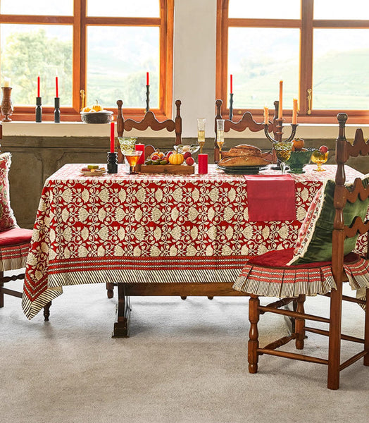 Extra Large Modern Rectangle Tablecloth for Round Table, Red Flower Pattern Table Covers for Dining Table, Red Table Cloth for Oval Table-ArtWorkCrafts.com