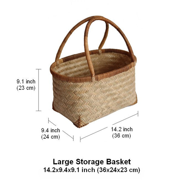 Storage Basket with Handle, Large Kitchen Storage Baskets, Natural Hand-woven Bamboo Storage Basket, Lovely Bamboo Weaving Baskets for Vegetable, Picnic Fruit Storage Baskets-ArtWorkCrafts.com