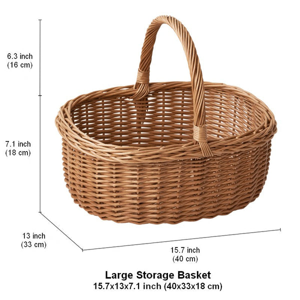 Lovely Willow Weaving Baskets for Vegetable, Large Picnic Food Basket with Handle, Natural Hand-woven Wicker Storage Basket, Natural Fruit Basket, Kitchen Storage Baskets-ArtWorkCrafts.com