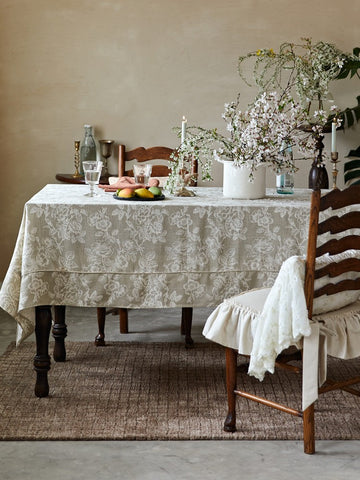 French Flower Pattern Tablecloth for Round Table, Vintage Rectangle Tablecloth for Dining Room Table, Rustic Farmhouse Table Cover for Kitchen-ArtWorkCrafts.com
