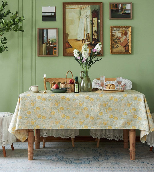 Natural Spring Farmhouse Table Cloth, Large Modern Rectangle Tablecloth for Dining Room Table, Square Tablecloth for Round Table, Flower Pattern Tablecloth-ArtWorkCrafts.com