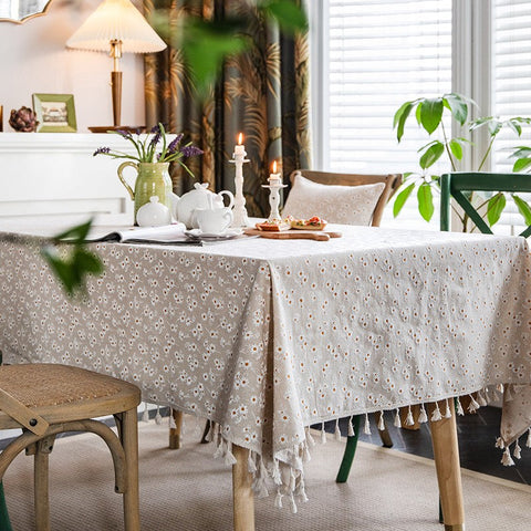 Rustic Flower Pattern Table Covers for Kitchen, Large Rectangle Tablecloth for Dining Room Table, Linen Rectangular Tablecloth for Oval Table, Country Farmhouse Tablecloth-ArtWorkCrafts.com