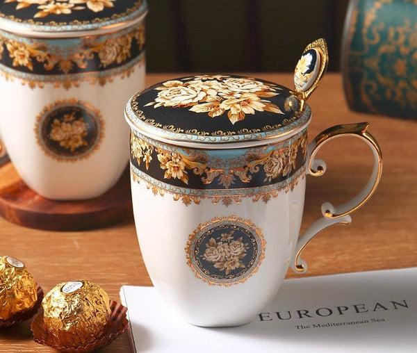 Beautiful British Ceramic Mugs, Large Capacity Ceramic Mugs for Office, Large Royal Bone China Porcelain Mug, Elegant Ceramic Coffee Mug-ArtWorkCrafts.com