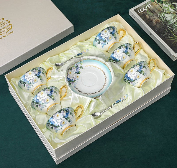 Elegant British Ceramic Coffee Cups, 7.4 oz Tea Cup and Saucer in Gift Box, Royal Porcelain Tea Cup Saucer Set, Rose Flower Pattern Ceramic Cups-ArtWorkCrafts.com