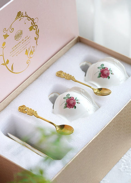 British Royal Ceramic Cups for Traditional Afternoon Tea, 7.4 oz Ceramic Coffee Cups, Rose Porcelain Tea Cup Saucer Set, 6.8 oz Tea Cup and Saucer in Gift Box-ArtWorkCrafts.com
