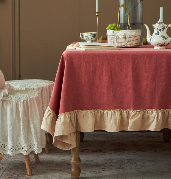 Square Tablecloth for Round Table, Red Modern Table Cloth, Ramie Tablecloth for Home Decoration, Extra Large Rectangle Tablecloth for Dining Room Table-ArtWorkCrafts.com