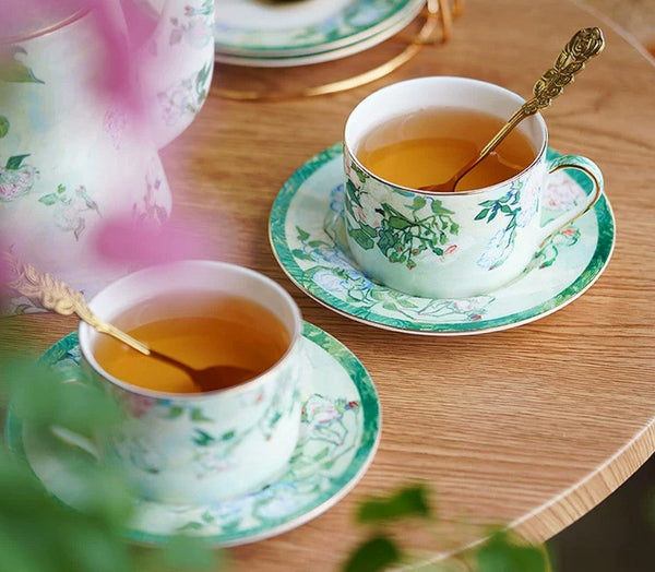 Ceramic Tea Cup Set, Luxury Tea Cup Set, Elegant Coffee Cup, Porcelain Tea Saucer, British Tea Cup Set-ArtWorkCrafts.com